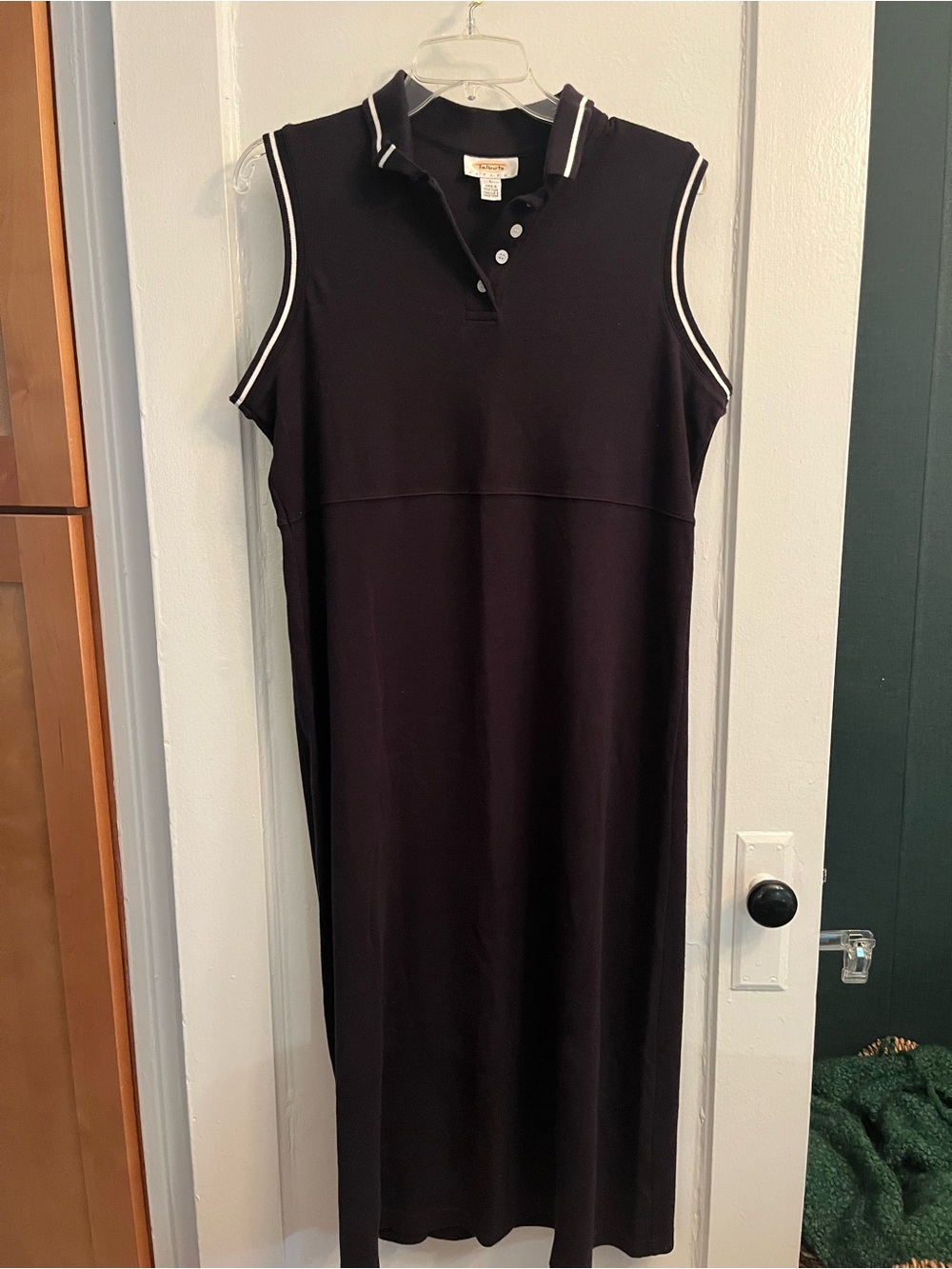 Talbots Black Sleeveless Polo Midi Dress with White Trim